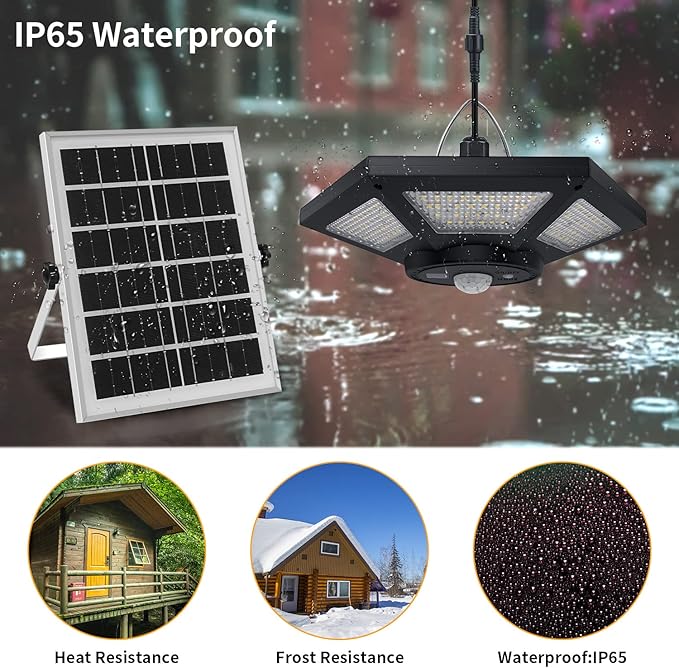 Aqonsie Solar Shed Light Indoor Outdoor 180LED Dual Head Solar Powered Pandent Daytime Work Lights with 5 Lighting Modes &amp 3 Timers Solar Indoor Lights Motion Sensor with Remote for Shed Barn Gar