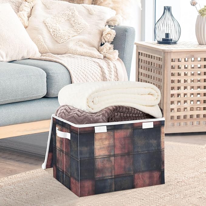 Storage Cube with Lid Plaid Red Black Print 16.5×12.6×11.8 IN Collapsible Large Capacity Foldable Storage Basket Bin Organizer