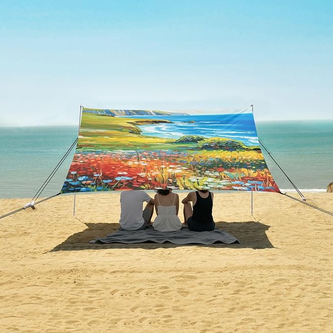 Beach Canopy with Windproof Ropes &amp Sandbags Beach Tent Sun Shade Sun Shelter for Camping Trips Fishing Backyard Fun or Picnics Landscape