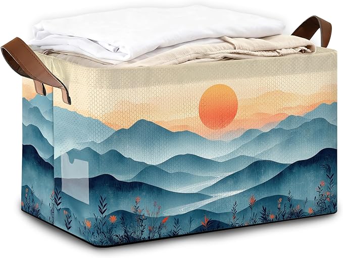 Storage Bin with Handles Sun Mountains Collapsible Laundry Baskets for Books Laundry - Use in Nursery Closet Organizers and Storage Blanket Basket