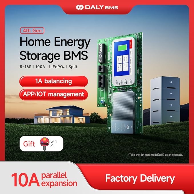 DALY BMS 48V 16S 100A - 1A Active Balance BMS with WiFi LCD Touch Screen RS485 CAN for LiFePO4 Home Energy Storage Solar Inverter System