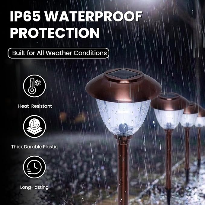 Energizer Driveway Solar Lights - 8 Pack 15 Lumen Outdoor Lights Solar Powered &amp Waterproof with Patterned Glass &amp Metal Finish Easy to Install Weather Resistant Pathway Lights for Decor - Co