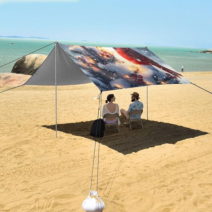 ALAZA Christmas Tree Cardinal Bird Beach Tent Sun Shelter UPF50+ Protection Beach Shade Canopy w/ 4 Sandbags for Outdoor Camping Fishing Backyard Fun Picnic 10x9 ft