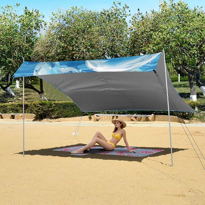 ALAZA Dolpins Seamless Bule Beach Tent Sun Shelter Portable Canopy Sunshade for Outdoor Camping Picnics Backyard Fun 10x9 ft