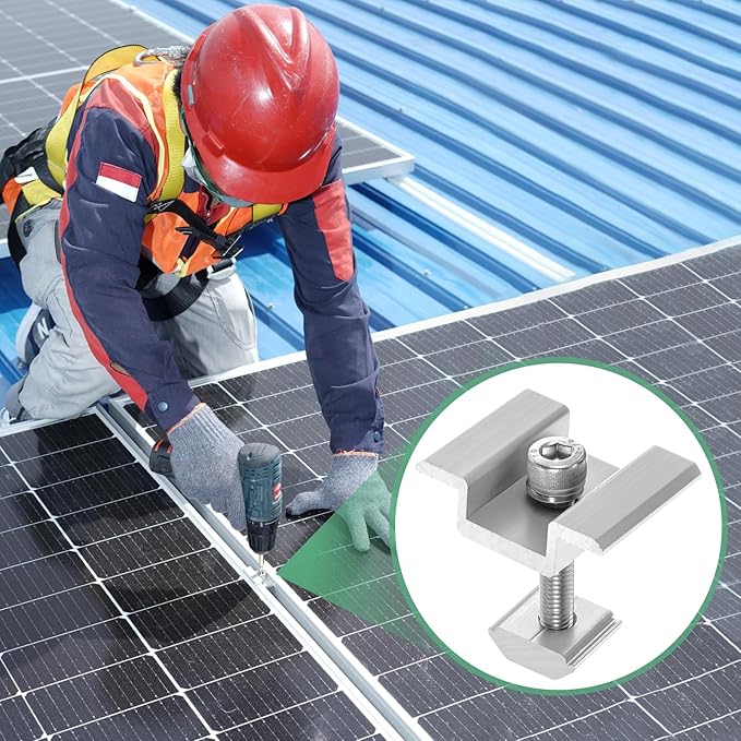 M METERXITY 20-Pack Solar Panel Mount Mid Clamps 35mm PV Panel Bracket Corrosion-free Aluminum Anodized Solar Mid Clamp for Roof/Wall/Boat/PV System/RVs Solar Panel Mounting Brackets [White]