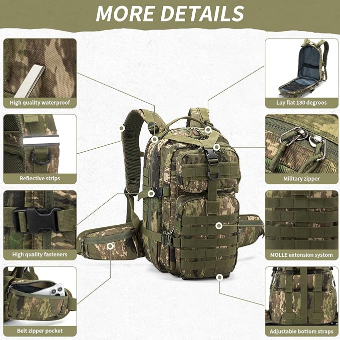 Camo hunting backpacksmall tactical backpack military backpack for men camping backpack 3-day bag(Camouflage)