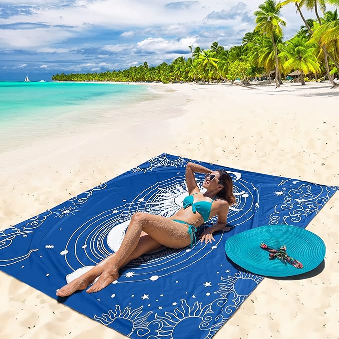 Beach Blanket Waterproof Sandproof Beach Mat 79 X 83/10'x9'for 2-8 Adults Quick Drying Outdoor Picnic Mat Beach Accessories for Travel Camping Hiking