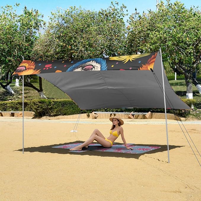 ALAZA Puppy Dog West Highland Terrier Beach Tent Sun Shelter UPF50+ Protection Beach Shade Canopy w/ 4 Sandbags for Outdoor Camping Fishing Backyard Fun Picnic 10x9 ft