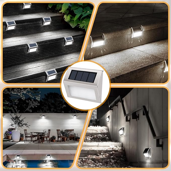 12 Pack Solar Step Lights for Outside Solar Stair Lights Waterproof IP 65 Led Outdoor Deck LightsCool White Lights