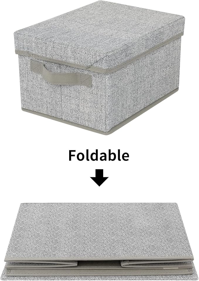 GRANNY SAYS Small Storage Bins with Lids Fabric Storage Boxes Shelf Baskets for Closet Organization Stackable Clothes Storage Bins Gray Small 3-Pack