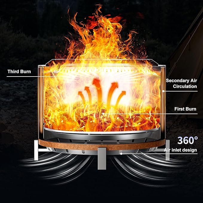 Stainless Steel Smokeless Fire Pit Outdoor Smokeless Firepit Wood Burning Fire Pits for Bonfire Patio Camping Low Smoke Firepit for Outside (Rusty 27 Inch)