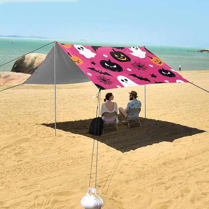 ALAZA Cute Ghost Pumpkin Pattern Beach Tent Sun Shelter Portable Canopy Sunshade for Outdoor Camping Picnics Backyard Fun 10x9 ft