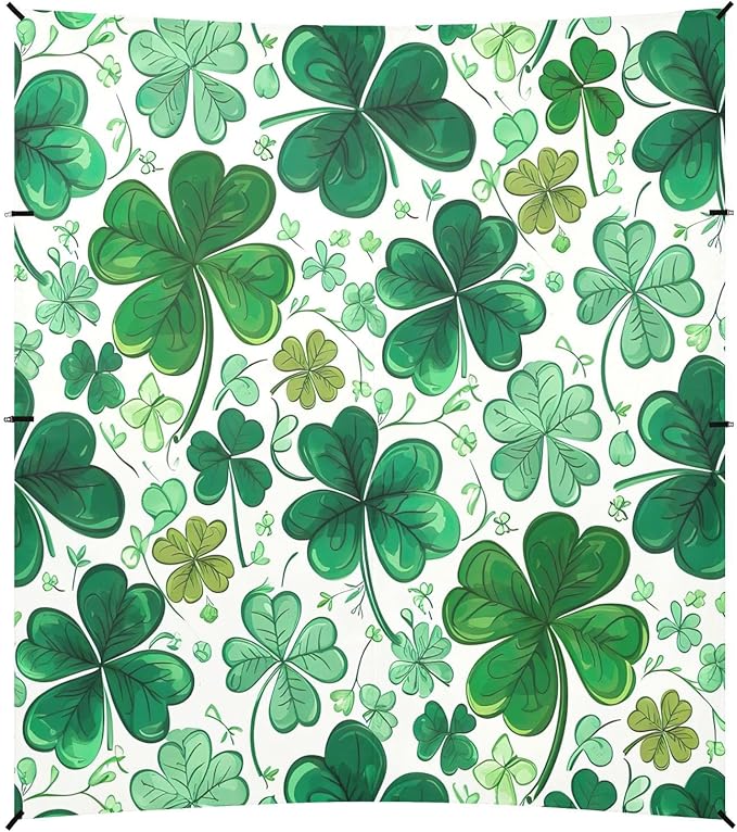 St Patrick's Clover Pattern Beach Tent Sun Shelter Set UPF50+ UV Protection 10.5 x 9.19 FT Camping Shade Canopy with Sandbags Sand Anchors Carrying Bag and Others