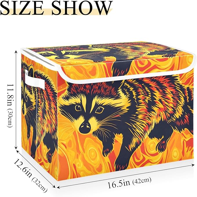 Storage Cube with Lid Surreal Raccoon Print 16.5×12.6×11.8 IN Collapsible Large Capacity Foldable Storage Basket Bin Organizer