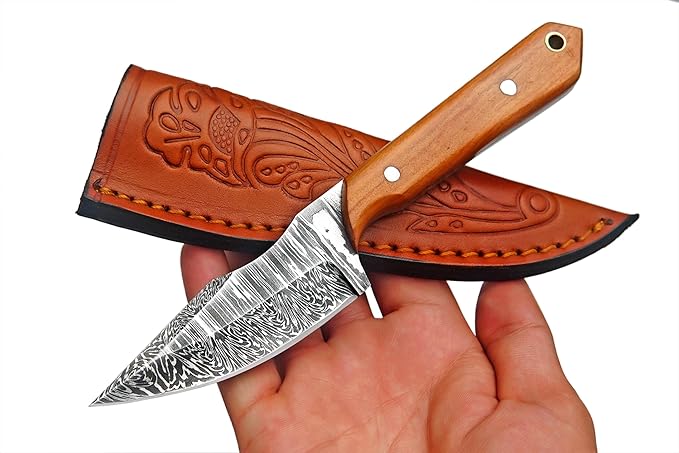 Fixed Blade Hunting Knives with Sheath | High Carbon Steel Outdoor Knife with Rosewood Handle | Tracker Camping Knife for Bushcraft Hiking &amp Adventure | With Handmade Belt (Brown Handle)