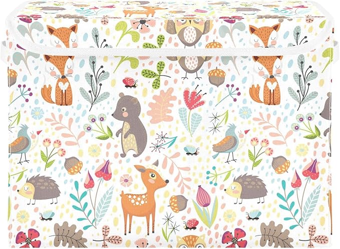 senya Large Storage Bins with Linen Collapsible Foldable Storage Cubes Fabric Closet Organizer Containers Box with Flip-Top Lid for Home Bedroom Office 16.5 x 12.6 x 11.8in Woodland Forest Animals