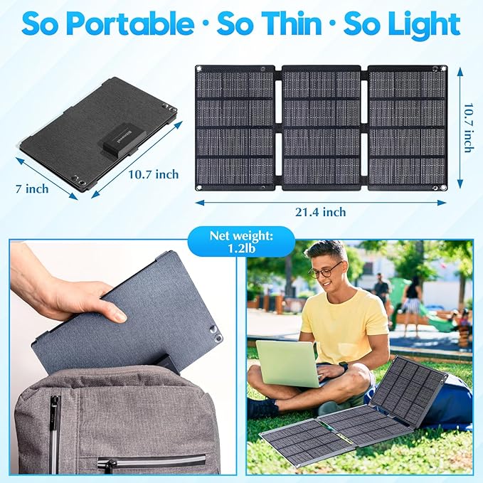 Portable Solar Panels 30W Foldable Solar Panel Charger for Cell Phone Pad TabletType-c/USB/DC 19.5V Output(10 Connectors) &gt26% 30Watt ETFE High Efficiency IP65 for Camping Backpacking Travel