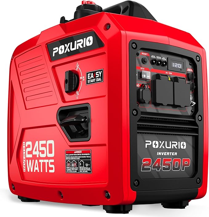 2450 Watt Inverter Generator 120V Gas Powered Generator Super Quiet RV Ready/EPA for RV Camping and HomeRed