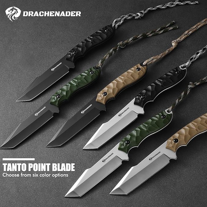 DRACHENADER B-ER-TANTO POINT Fixed Blade Tanto Knife with Sheath 5cr14mov Steel 9.29 Tactical Knife for Men with Full Tang Design Khaki