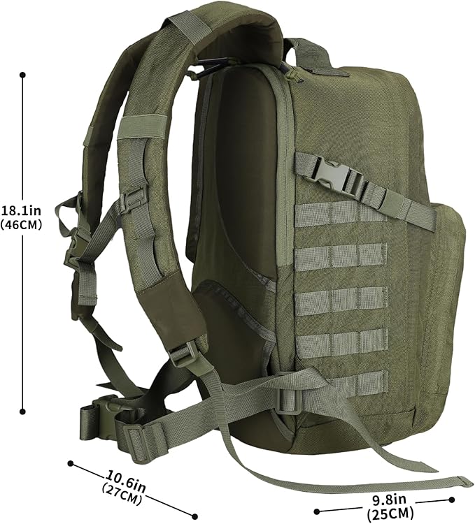 MGFLASHFORCE Molle Military Tactical Backpack for Men 30L Daypack Army Rucksack Pack Bug Out Bag 15.6 Laptop Compartment (Green)