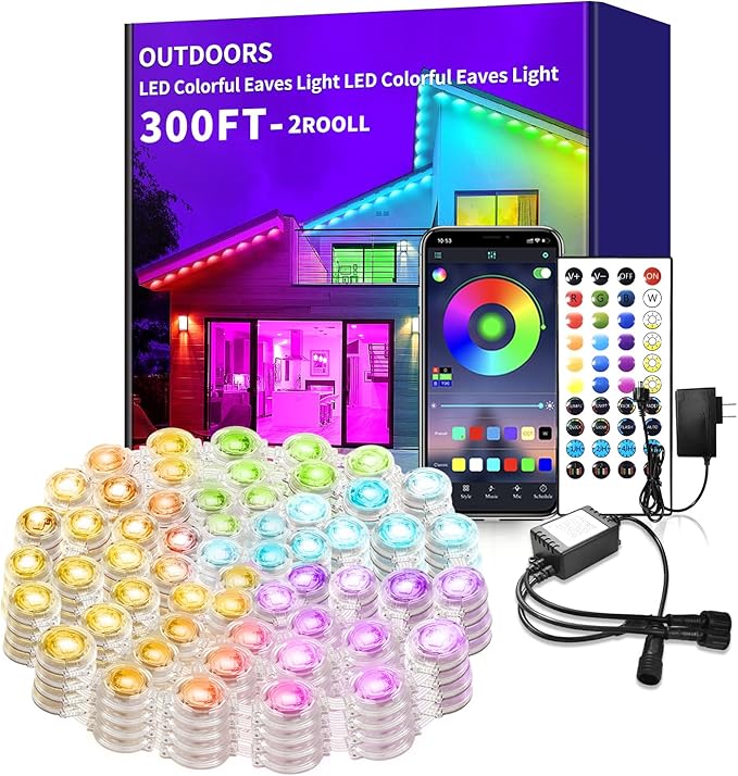 295ft permanent outdoor light RGB Smart outdoor eave lights with APP &amp Remote Controltimed Music synchronisation IP67 waterproof LED eave lightsuitable for partyHalloweenChristmasrooftopgar