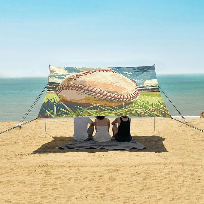 ALAZA Baseball Anime Beach Tent Sun Shelter UPF50+ Protection Beach Shade Canopy w/ 4 Sandbags for Outdoor Camping Fishing Backyard Fun Picnic 10x9 ft