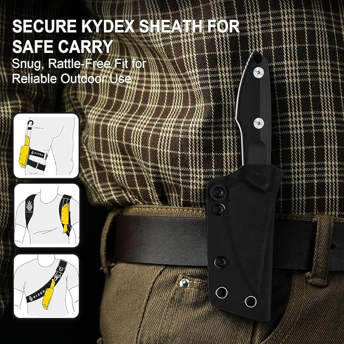 Kizer Splinter Fixed Blade Knife 3.15 AEB-L Blade Black &amp Brown G10 Handle Small EDC Fixed Blade Knife with Kydex Sheath for Hunting Camping Survival Outdoor Adventure 1087A1
