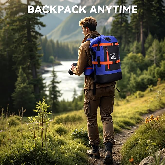 HEETA Dry Bags Waterproof Backpack 40L for Men &amp Women Roll Top Heavy Duty Cushioned Hiking Backpack for Kayaking Boating Paddle Boarding Fishing Travel Camping Beach Vacation Cruise Ship Essenti