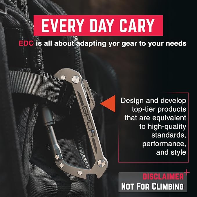 GPCA Carabiner Multitool - Carabiner Heavy Duty Key Clip for Keys Bottle Opener Screwdriver Box Cutter Ruler Keychain Clip Keychain Organizer EDC Gear for Camping &amp Hiking - Gifts for Men