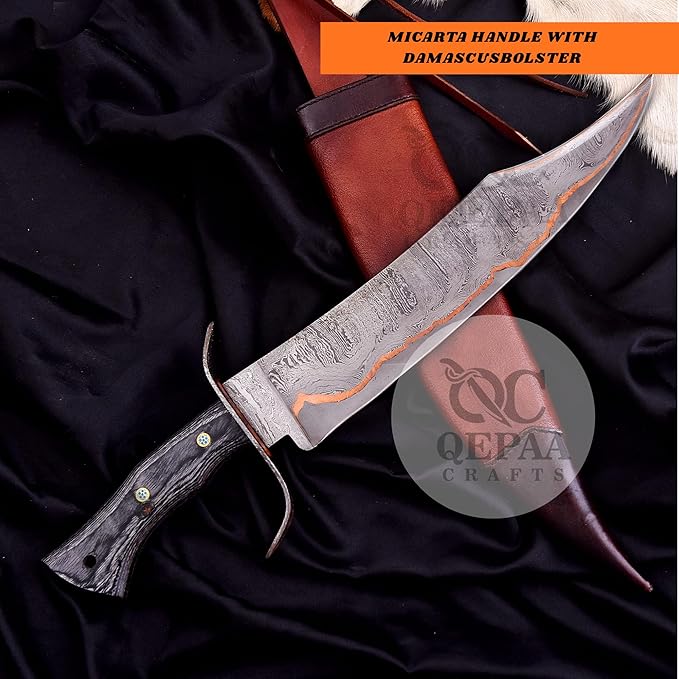 Handmade Copper Damascus Bowie Knife | San Mai Hunting Knife | Micarta Handle SurvivalBushcraft knives-Ideal for CampingSkinning Outdoor (QC-301)