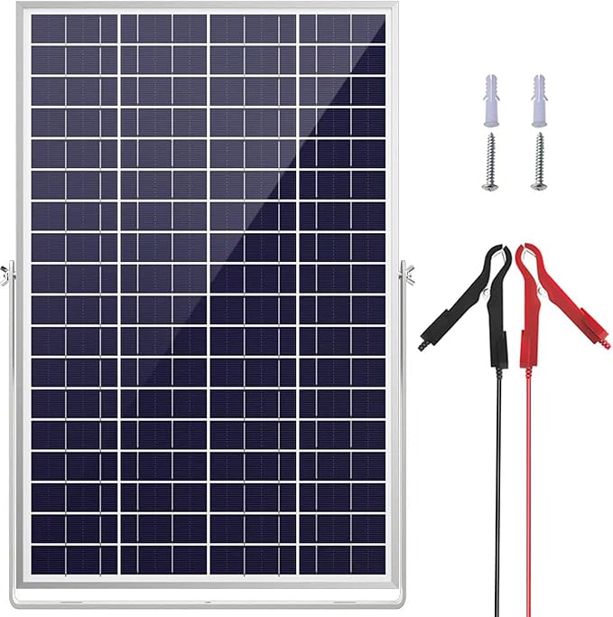 SOLPERK 30W 24V Solar Panel Adjustable Mount Bracket+Alligator Clips+Screw Sets Solar Battery Trickle Charger Maintainer for Automotive Motorcycle Boat Marine RV