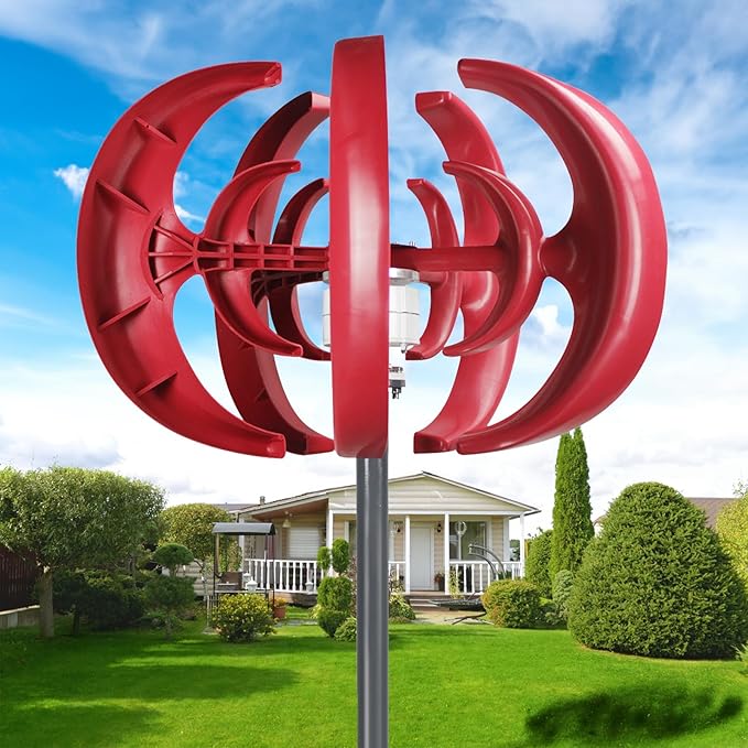 HEVIRGO Wind Turbines4500W Wind Turbines Generator12V 5-Blade Vertical Axis Wind Turbines Generator Kitfor Home Hybrids Streetlight Use Electromagnetic Electricity Producer Equipment Red