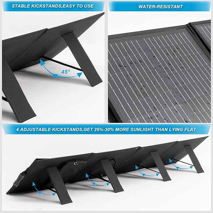100W 12V Foldable Solar Panel – Monocrystalline Portable Charger for Camping Laptop &amp Smartphone with 5V USB &amp 18V DC Output
