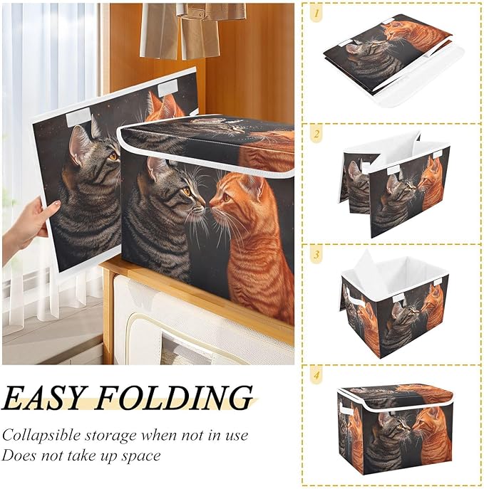 AIXIWAWA Lidded Storage Cube (Cats Black Orange) Fabric Foldable Closet Bins with Flip Lid and Handles Organizer Basket Container 16.5 x 12.6 x 11.8 IN