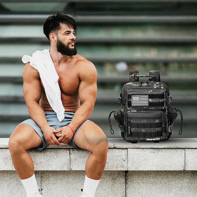 Boomistry 15L Mini Tactical Backpack Small Tactical Backpack for Men and Women Military Backpack for Gym Hiking Daily (Black Camo-15L)