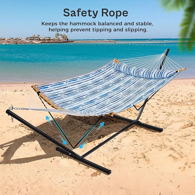 SUPERJARE Hammock with Stand 2 Person Heavy Duty Hammock Frame Detachable Pillow &amp Strong Curved-Bar &amp Portable Carrying Bag Perfect for Outdoor &amp Indoor - Graffiti Blue