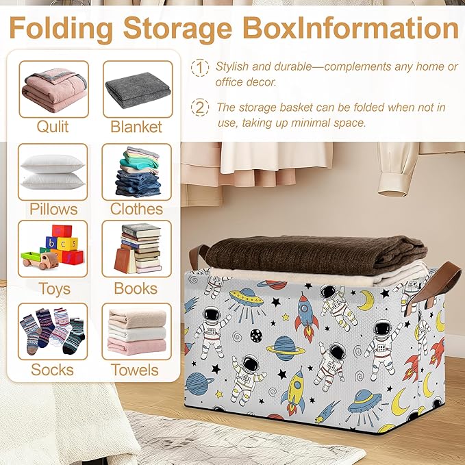 Space Planet Storage Bin with Handles Basket Storage Organizer for Shelves Closet Nursery Book Laundry Hamper &amp Home Decor