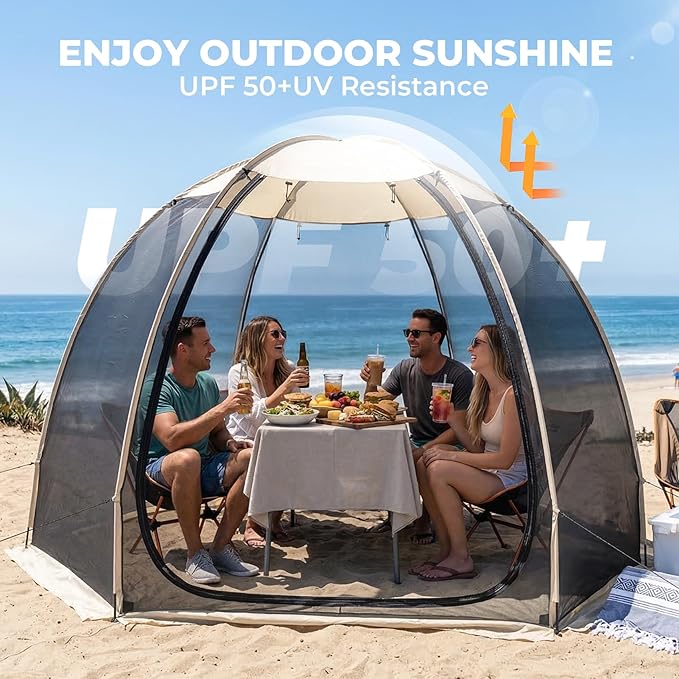 Alvantor® Pop Up Screen House Tent Snap-fit Mesh Screen Gazebo with Peaked Roof Portable Screen Room Canopy Shelter with Sandbags for Camping Backyard Picnic