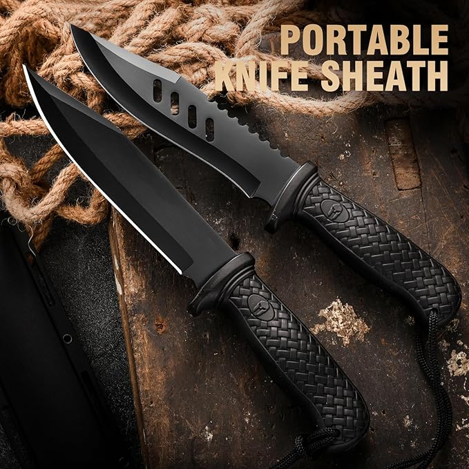 Fixed Blade Hunting Knife with Sheath - 11.89 Inch Full Tang Survival Knife ABS Handle &amp Brushed Blade for Camping Hunting Outdoor Gift (7.6 oz) (Shadow-A)