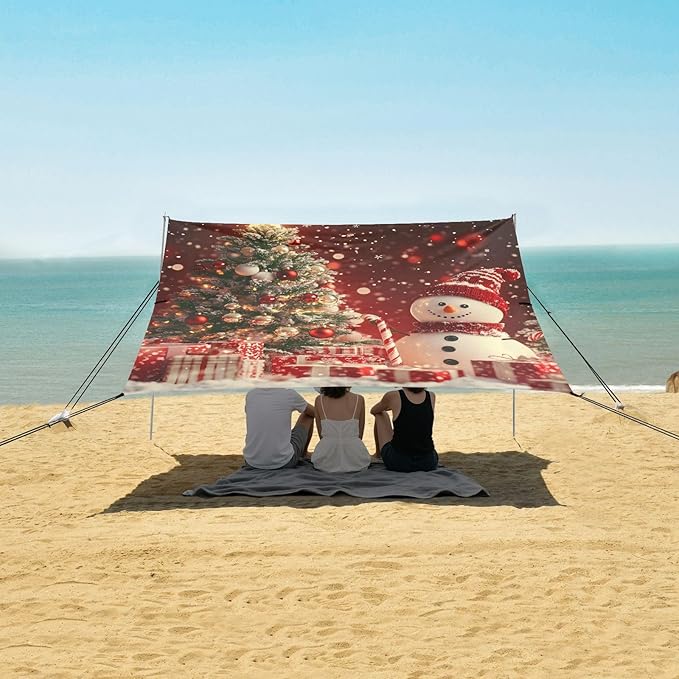 ALAZA Snowman Christmas Tree Beach Tent Sun Shelter Portable Canopy Sunshade for Outdoor Camping Picnics Backyard Fun 10x9 ft