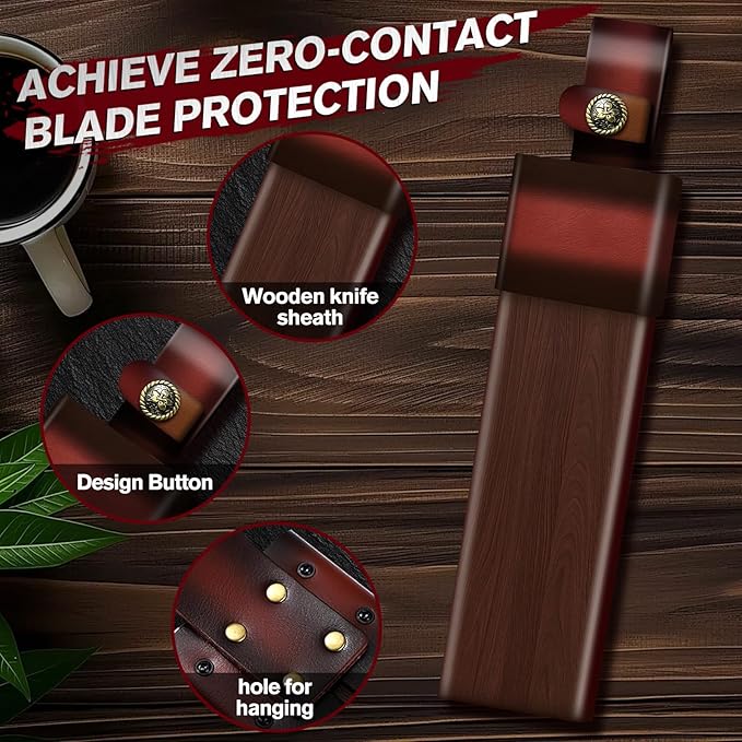 MDHAND Japanese Machete Knife with Ergonomic Full Tang Handle and Wood-Leather Sheath Heavy Duty High Carbon Steel Machete Knife for Bushcraft Survival Outdoor Hunting and Camping Gifts for Men