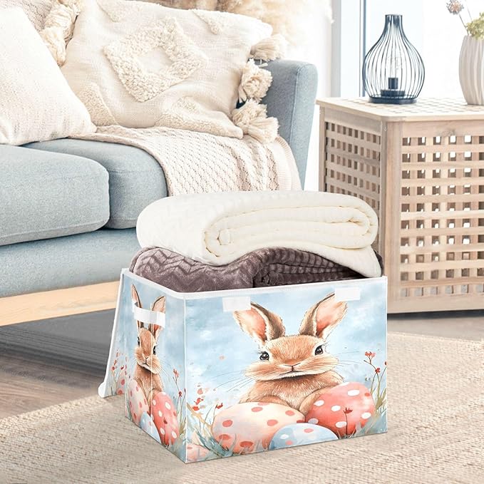 senya Easter Baskets Collapsible Storage Bins with Lids Easter Rabbit Bunny K Storage Boxes Clothes Baskets for Organizing