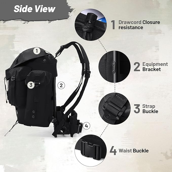 50L Military Alice Pack Army Survival Combat ALICE Rucksack Backpack for Men &amp Women for Camping Hiking Emergency Black