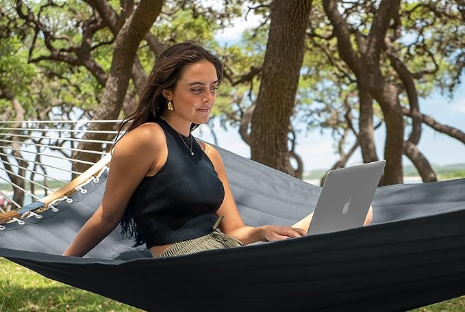 SUPERJARE Hammock with Stand 2 Person Heavy Duty Hammock with Padded Cotton Detachable Pillow &amp Strong Curved-Bar &amp Portable Carrying Bag Perfect for Outdoor &amp Indoor Neutral Gray