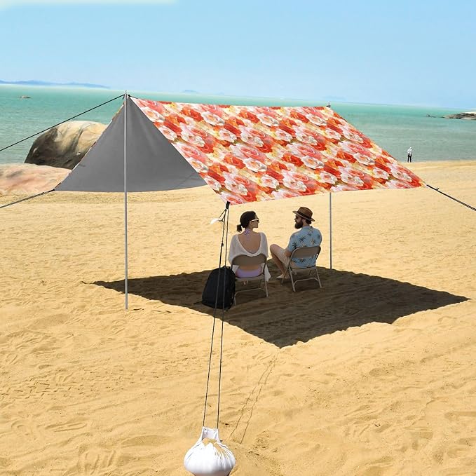 ALAZA Dreamy Rose Flowers Beach Tent Sun Shelter UPF50+ Protection Beach Shade Canopy w/ 4 Sandbags for Outdoor Camping Fishing Backyard Fun Picnic 10x9 ft