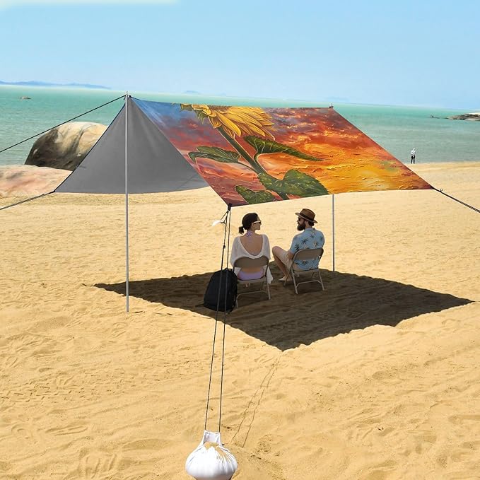 ALAZA Sunflower Beach Tent Sun Shelter UPF50+ Protection Beach Shade Canopy w/ 4 Sandbags for Outdoor Camping Fishing Backyard Fun Picnic 10x9 ft