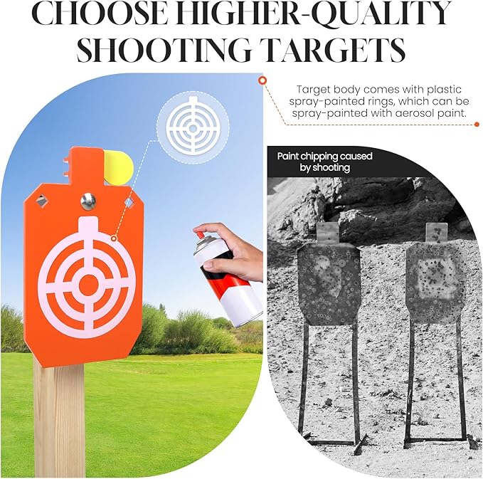 AR500 3/8 inch Hostage Reactive Shooting Targets 12'' x 7 Thick Steel Target Stand System with 2x4 Target Stand Kit(Orange)
