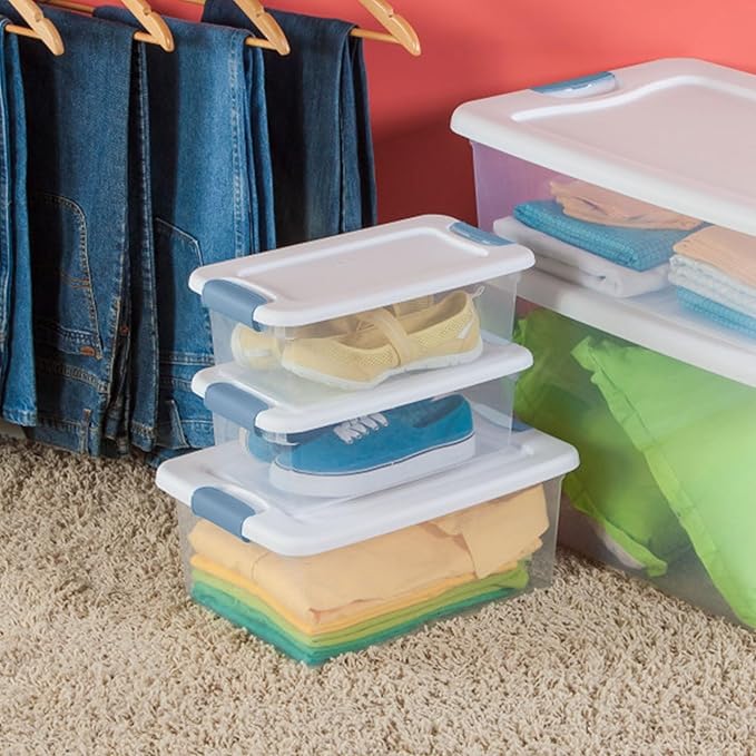 Sterilite 36-Pack Latching Box Under Bed Storage Bins with Lids Clear Plastic 6 Quart - Heavy-Duty Organizing Containers for Closet Bathroom and Office