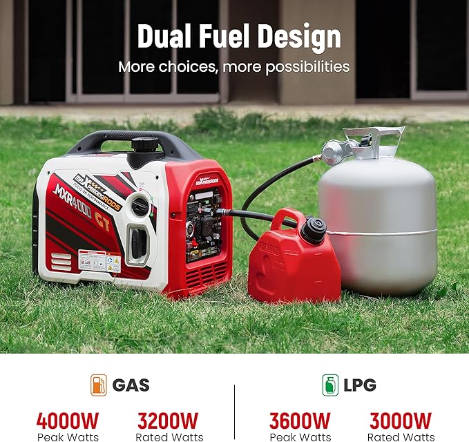 maXpeedingrods 4000 Watt Dual Fuel Inverter Generator with Bluetooth® Control Start and Display RV Ready Electric Start Quiet for Outdoor Camping Home Backup GardenPGMA Compliant
