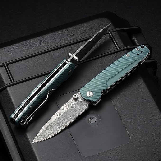Damascus Steel Knife Knives HRC 61Damascus Steel Folding Pocket Knife with Titanium Handle Knives for Men Gifts for Hunters Men who have Everything Camping EssentialsGift Ideas for Boyfriend
